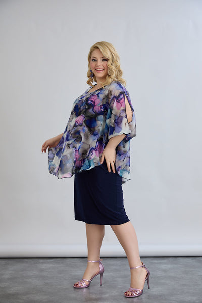 Rochie marime mare din sifon cu accent pe umeri - bleumarin