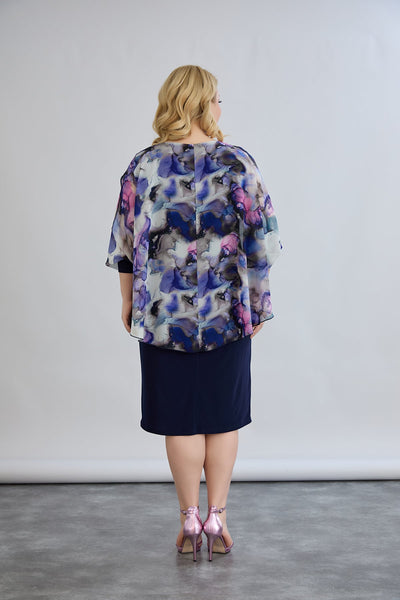 Rochie marime mare din sifon cu accent pe umeri - bleumarin