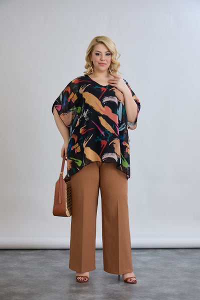 Bluza marime mare din sifon incantator cu captuseala din bumbac - negru
