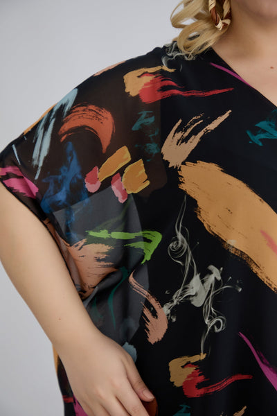 Bluza marime mare din sifon incantator cu captuseala din bumbac - negru