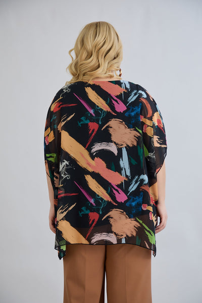 Bluza marime mare din sifon incantator cu captuseala din bumbac - negru