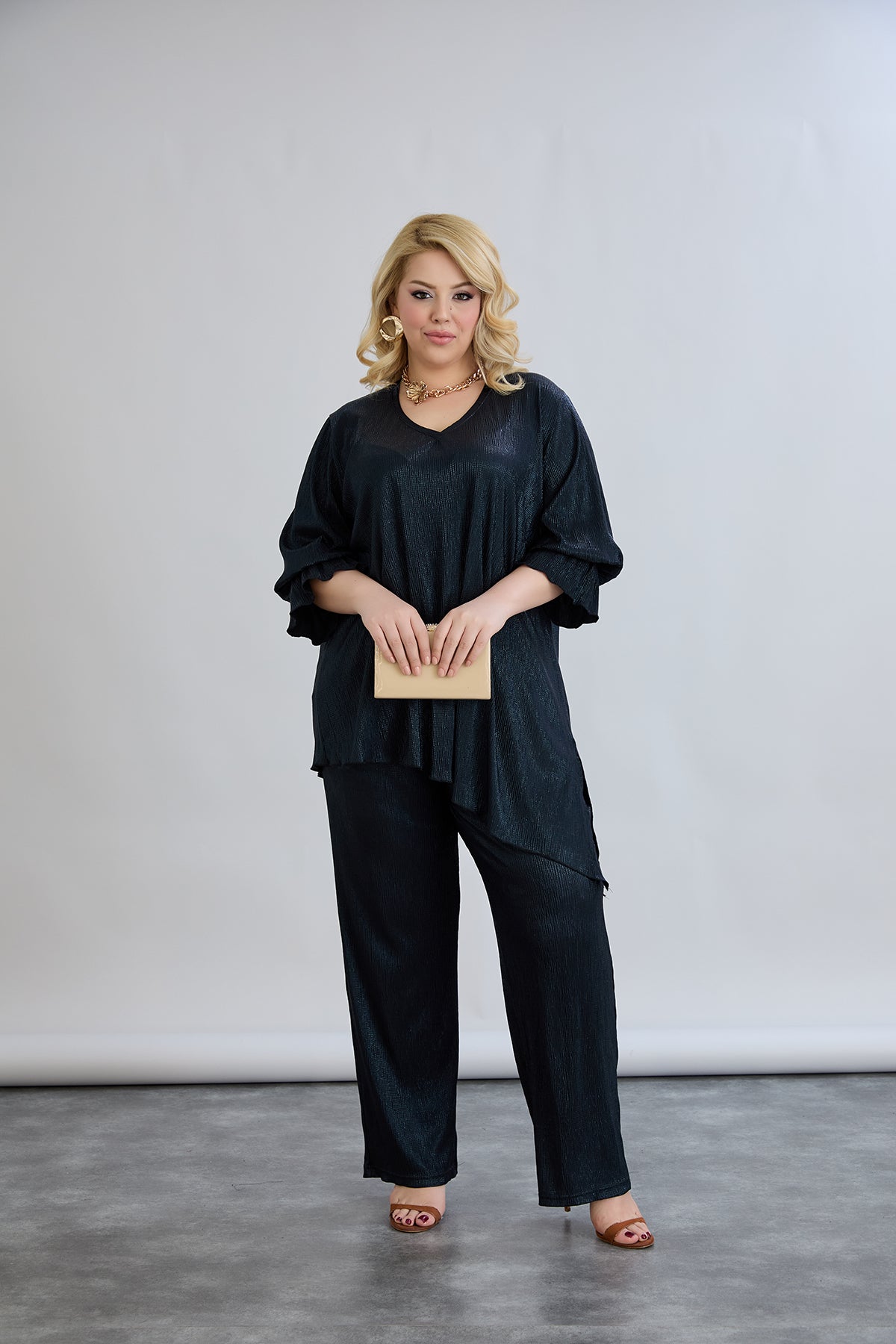 Set formal marime mare din 2 piese cu efect de lux