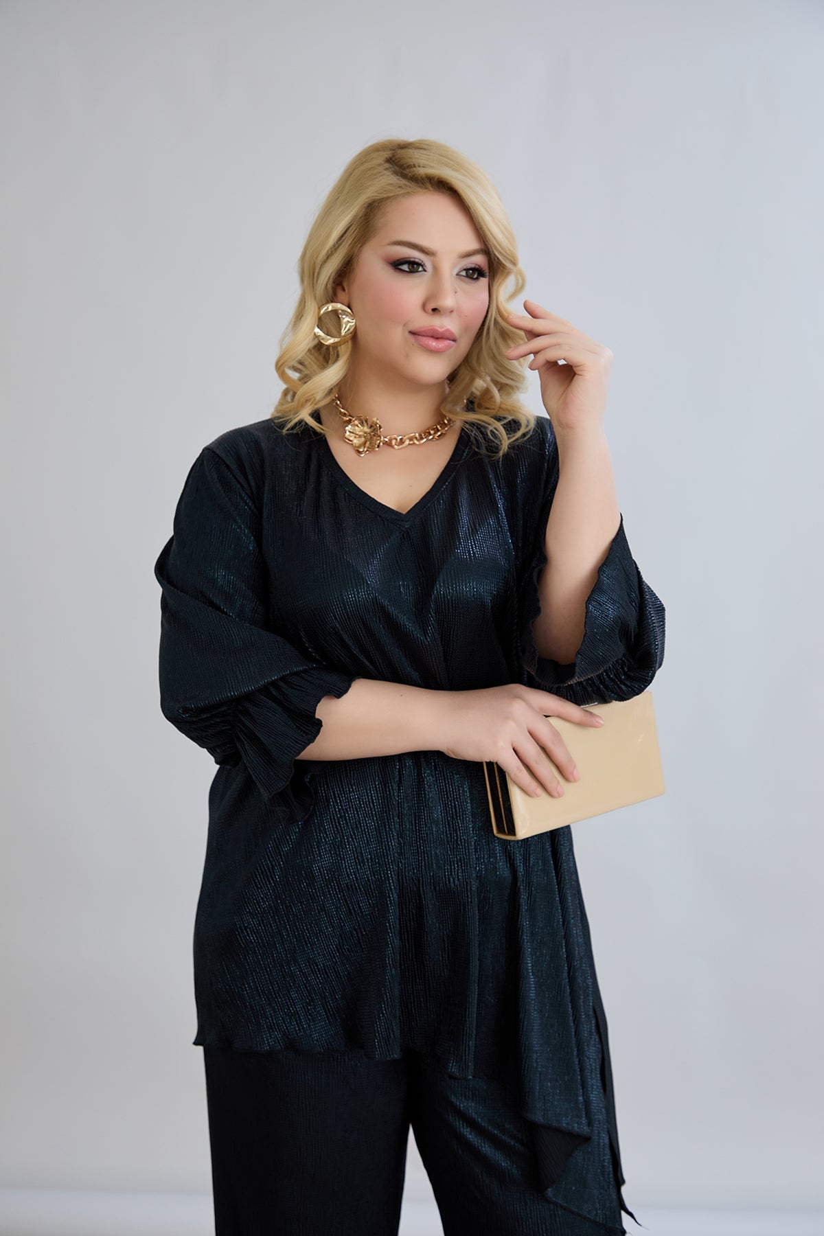 Set formal marime mare din 2 piese cu efect de lux