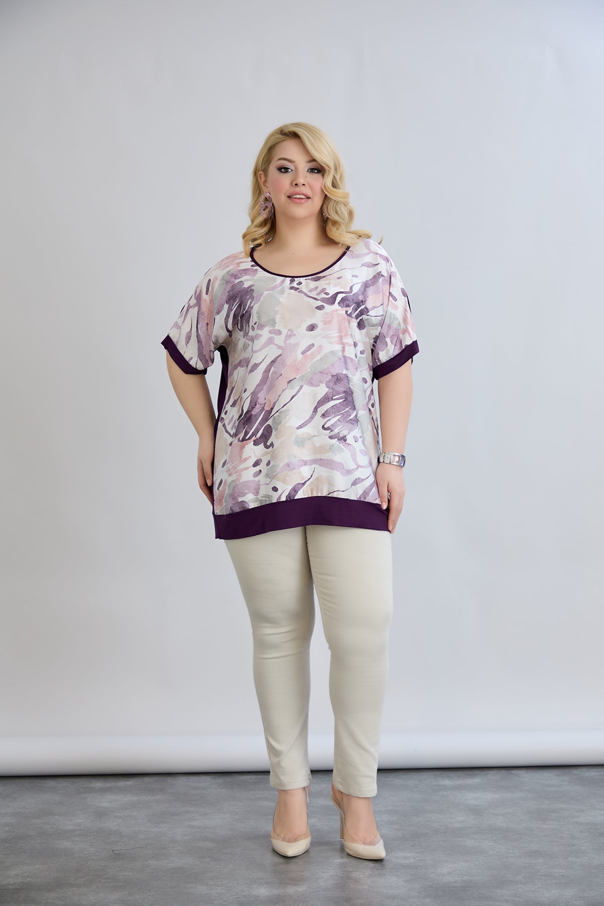 Bluza marime mare imprimata cu spatele vascoza - mov pastel