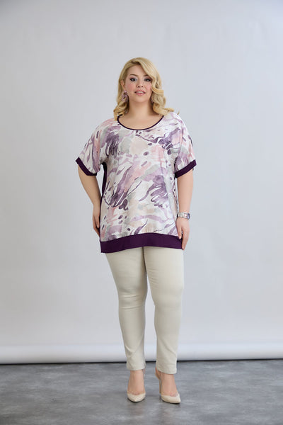 Bluza marime mare imprimata cu spatele vascoza - mov pastel