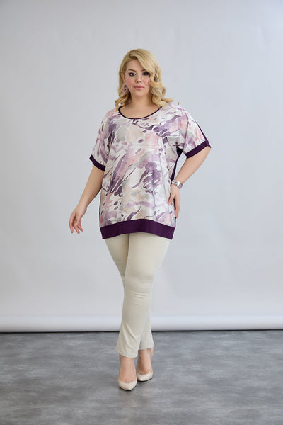 Bluza marime mare imprimata cu spatele vascoza - mov pastel