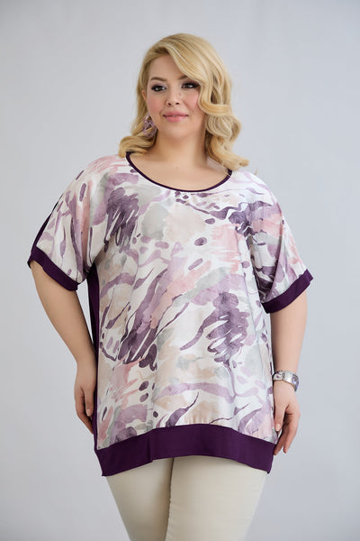 Bluza marime mare imprimata cu spatele vascoza - mov pastel