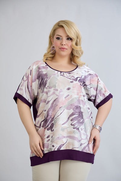 Bluza marime mare imprimata cu spatele vascoza - mov pastel