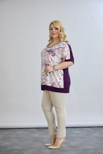 Bluza marime mare imprimata cu spatele vascoza - mov pastel