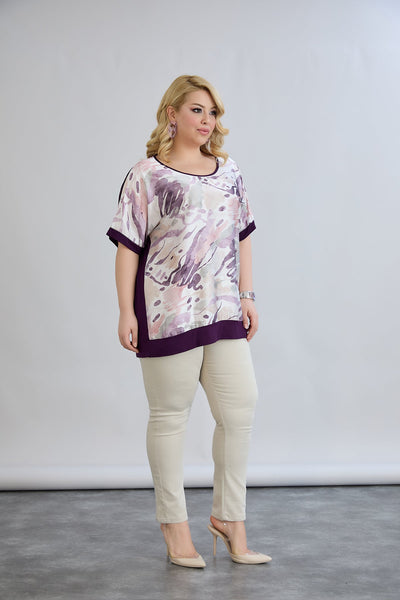Bluza marime mare imprimata cu spatele vascoza - mov pastel