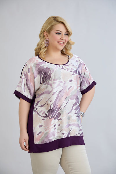 Bluza marime mare imprimata cu spatele vascoza - mov pastel