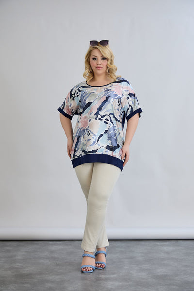 Bluza marime mare imprimata cu spatele din vascoza - albastru pastel