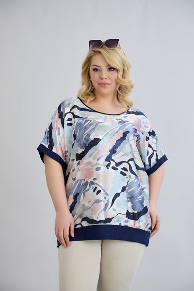 Bluza marime mare imprimata cu spatele din vascoza - albastru pastel