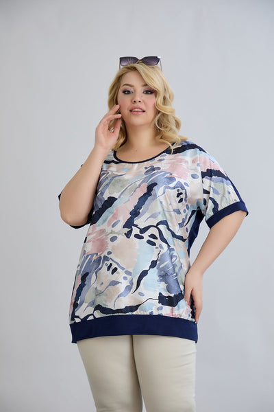 Bluza marime mare imprimata cu spatele din vascoza - albastru pastel
