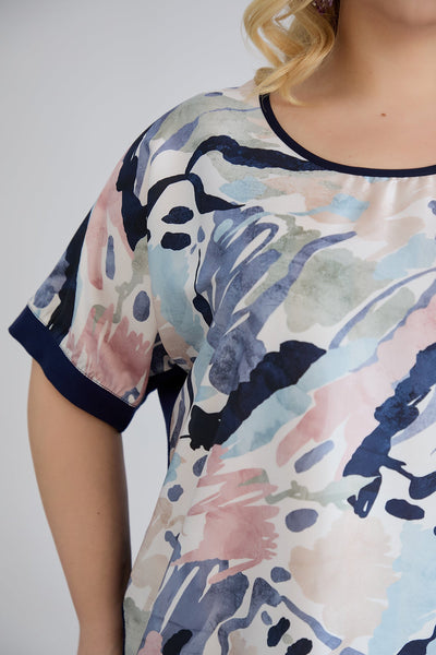 Bluza marime mare imprimata cu spatele din vascoza - albastru pastel
