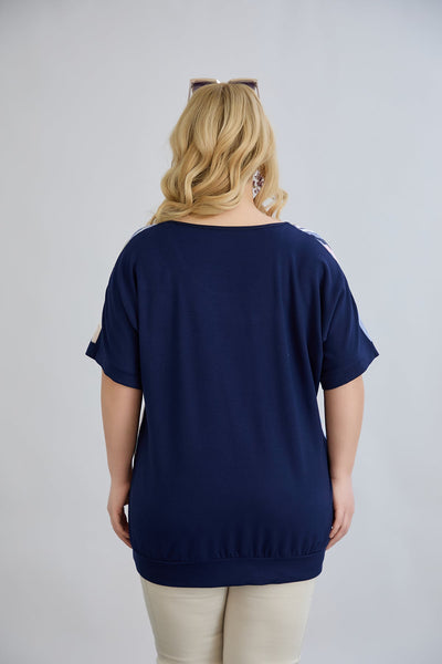 Bluza marime mare imprimata cu spatele din vascoza - albastru pastel