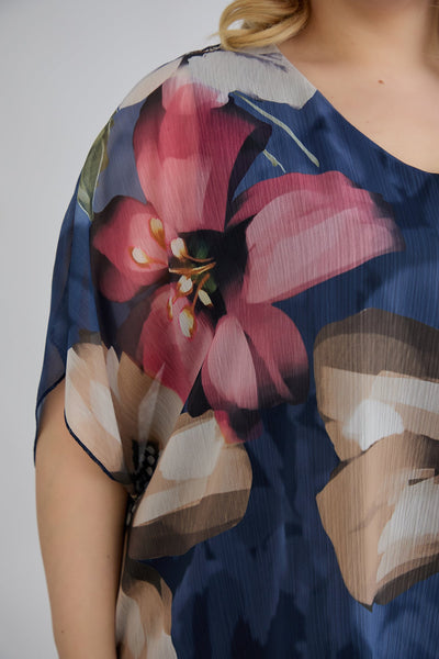 Bluza marime mare din sifon cu captuseala din bumbac - albastru