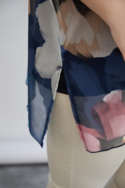Bluza marime mare din sifon cu captuseala din bumbac - albastru