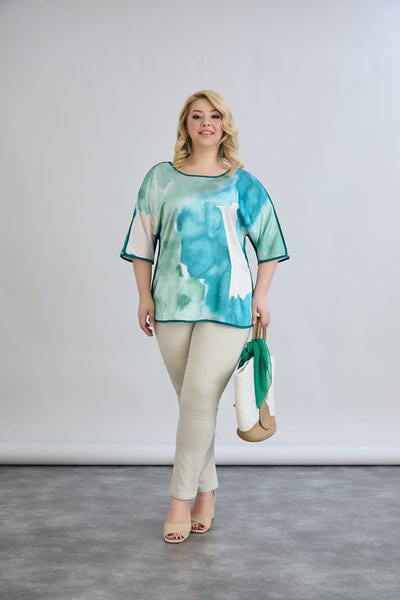 Bluza marime mare cu maneca scurta si accent pe spate - marea mediteraneana