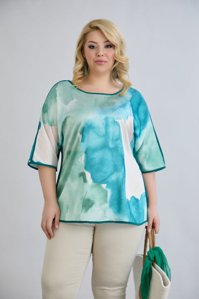 Bluza marime mare cu maneca scurta si accent pe spate - marea mediteraneana