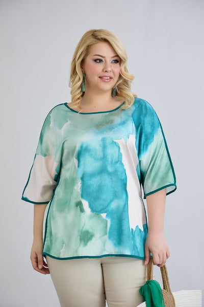 Bluza marime mare cu maneca scurta si accent pe spate - marea mediteraneana