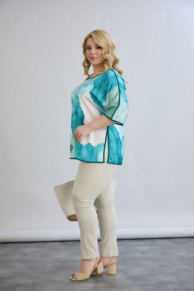 Bluza marime mare cu maneca scurta si accent pe spate - marea mediteraneana