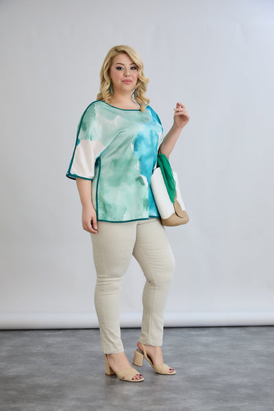 Bluza marime mare cu maneca scurta si accent pe spate - marea mediteraneana