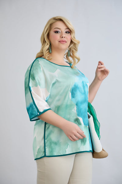 Bluza marime mare cu maneca scurta si accent pe spate - marea mediteraneana