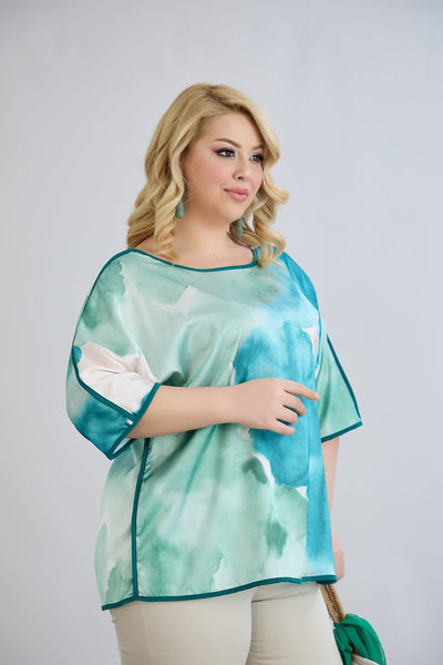 Bluza marime mare cu maneca scurta si accent pe spate - marea mediteraneana