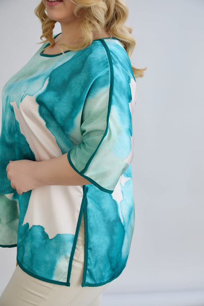 Bluza marime mare cu maneca scurta si accent pe spate - marea mediteraneana