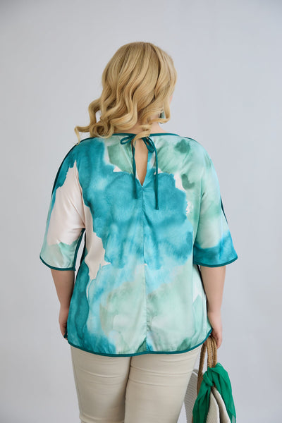 Bluza marime mare cu maneca scurta si accent pe spate - marea mediteraneana