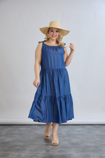 Rochie marime mare de vara din tencel cu volane