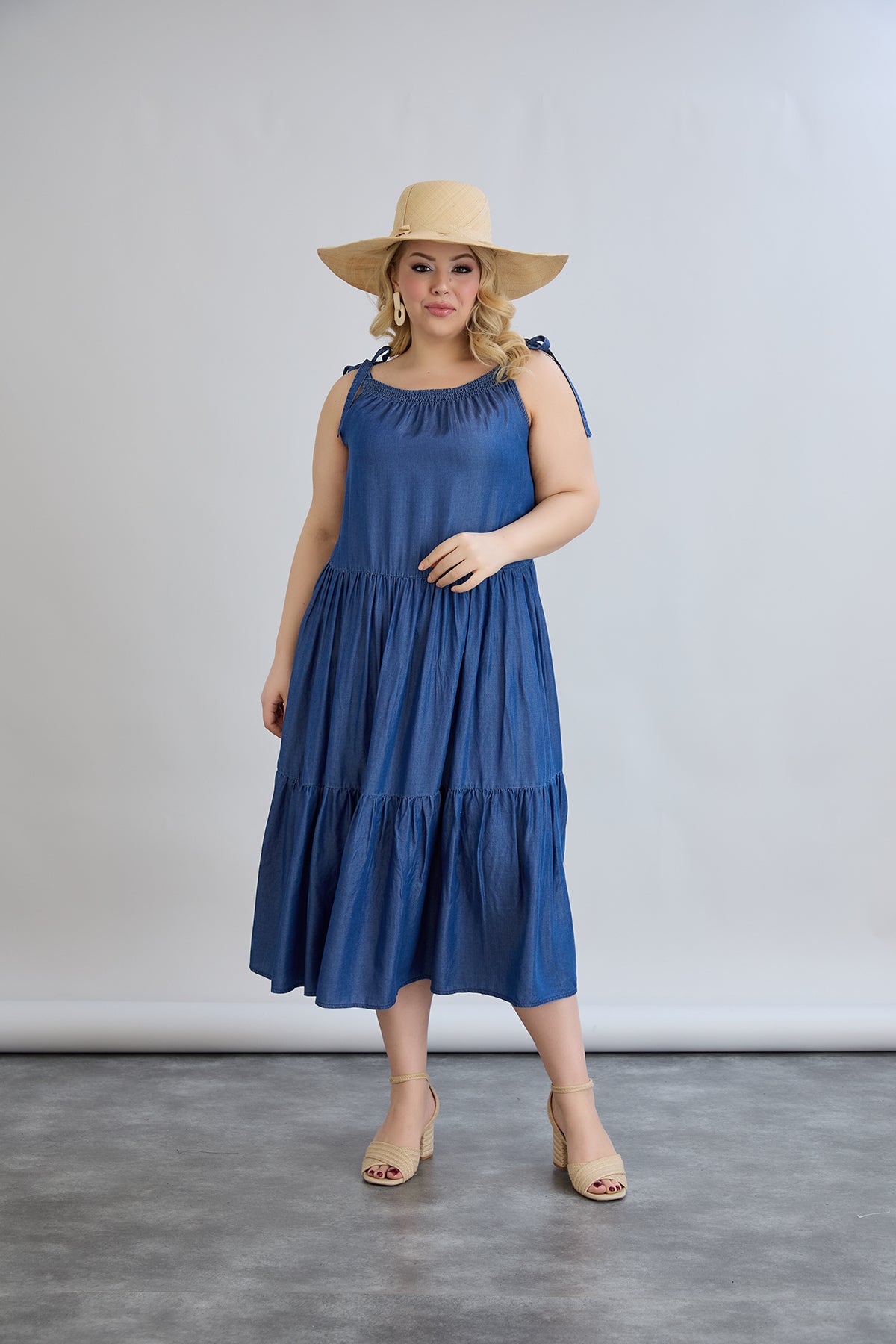 Rochie marime mare de vara din tencel cu volane