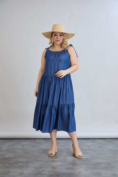 Rochie marime mare de vara din tencel cu volane