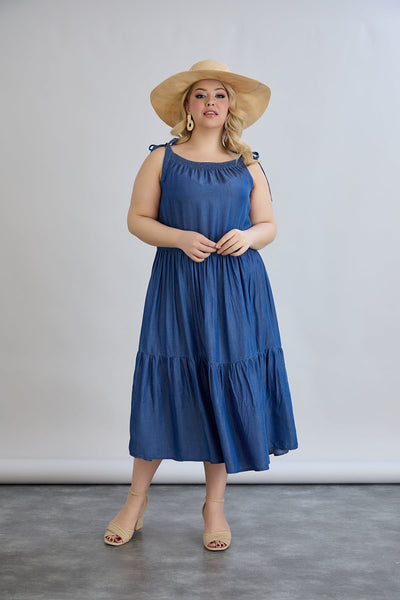 Rochie marime mare de vara din tencel cu volane