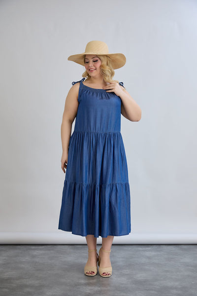 Rochie marime mare de vara din tencel cu volane