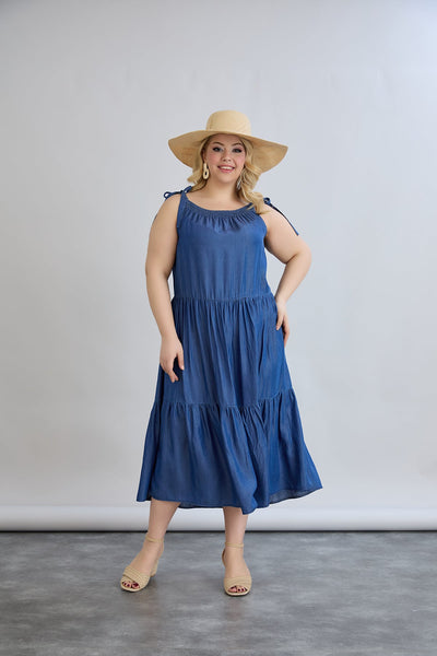 Rochie marime mare de vara din tencel cu volane