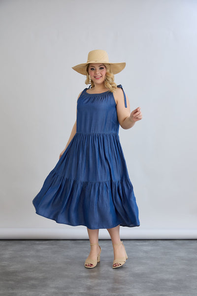 Rochie marime mare de vara din tencel cu volane