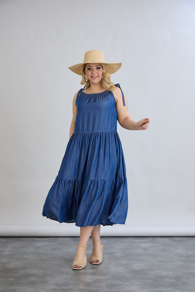 Rochie marime mare de vara din tencel cu volane
