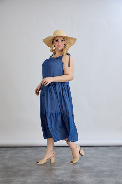 Rochie marime mare de vara din tencel cu volane