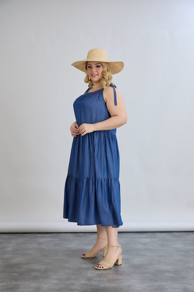 Rochie marime mare de vara din tencel cu volane