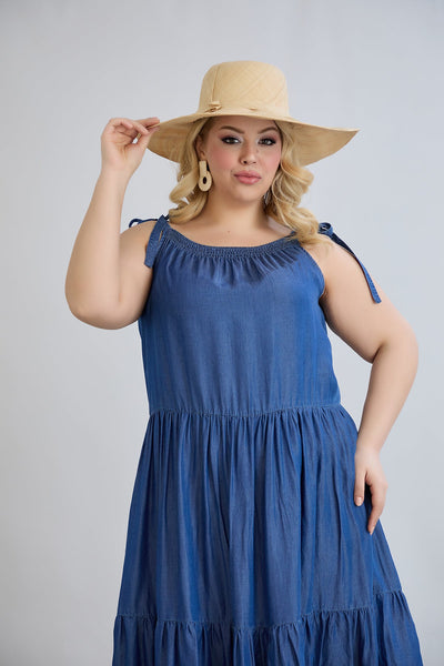 Rochie marime mare de vara din tencel cu volane
