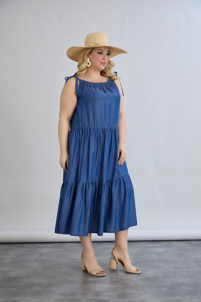 Rochie marime mare de vara din tencel cu volane