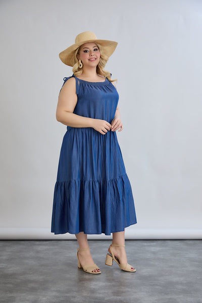 Rochie marime mare de vara din tencel cu volane