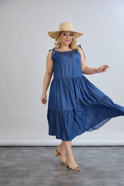 Rochie marime mare de vara din tencel cu volane