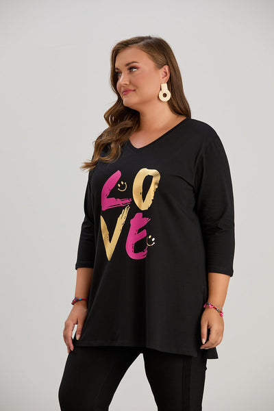 Tunica marime mare impresionanta din bumbac cu imprimeu LOVE
