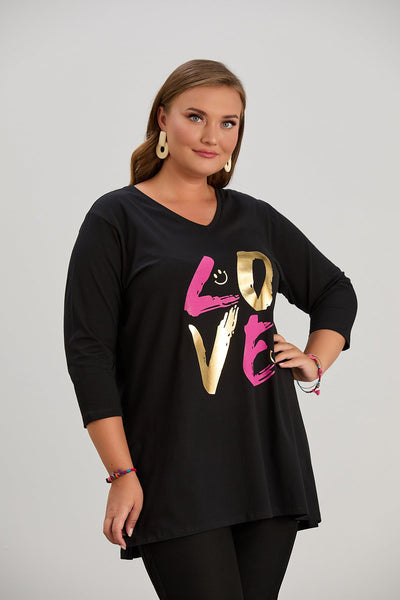 Tunica marime mare impresionanta din bumbac cu imprimeu LOVE