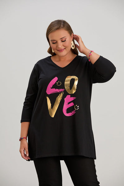 Tunica marime mare impresionanta din bumbac cu imprimeu LOVE