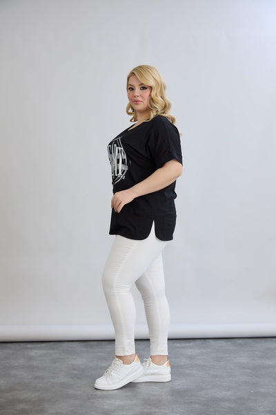 Tricou marime mare din bumbac cu pietricele HEART - negru