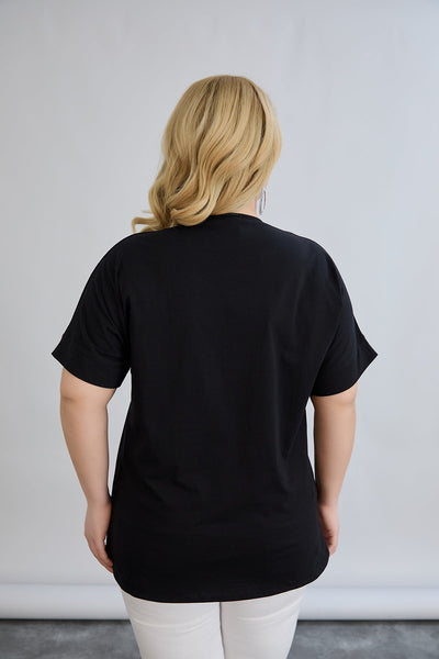 Tricou marime mare din bumbac cu pietricele HEART - negru